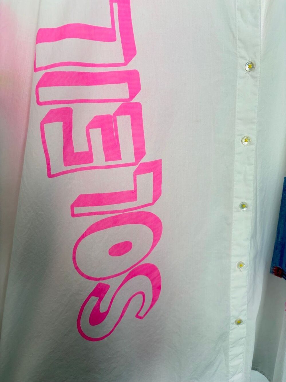 Kerri Rosenthal Soleil Jack Shirt White Pink Wearable Art Cotton Poplin XL - Picture 5 of 12